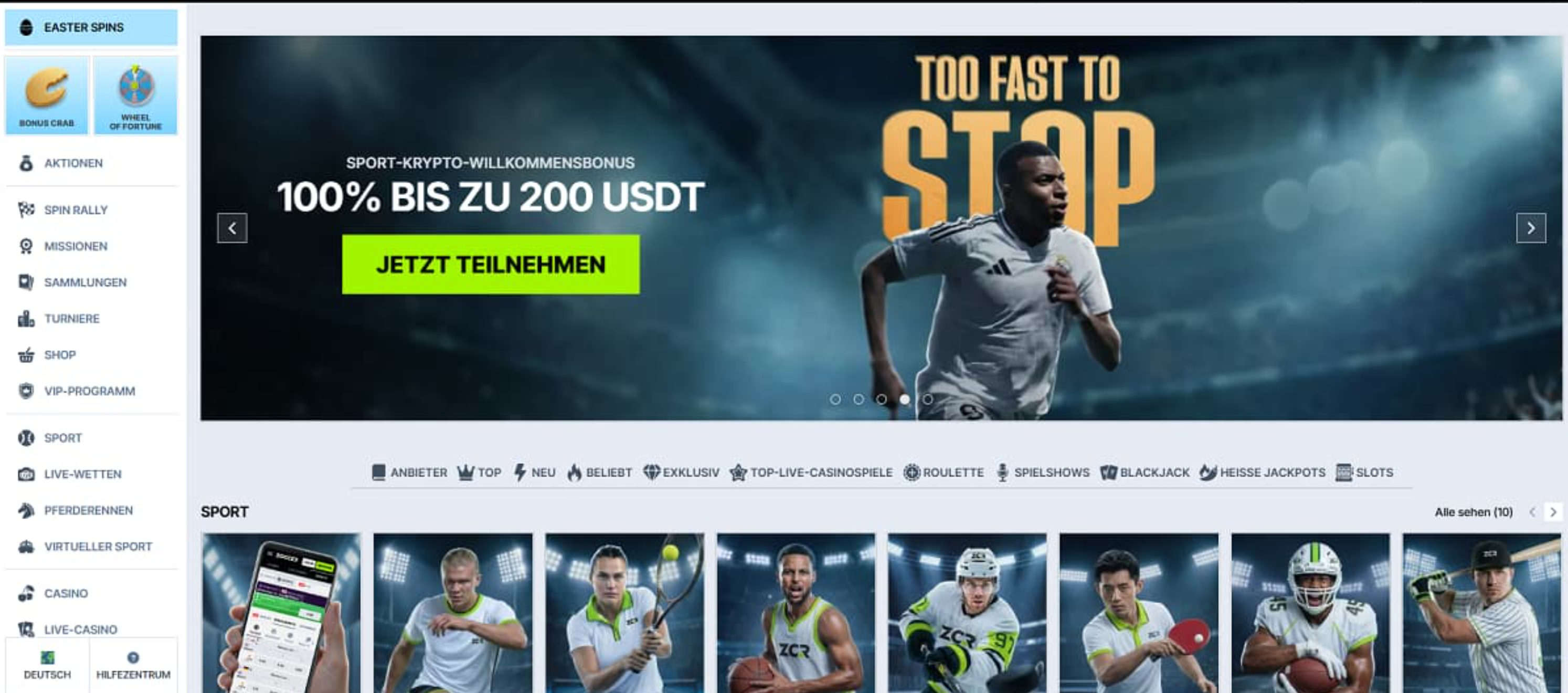 Deutsche Online Casino Oberfläche